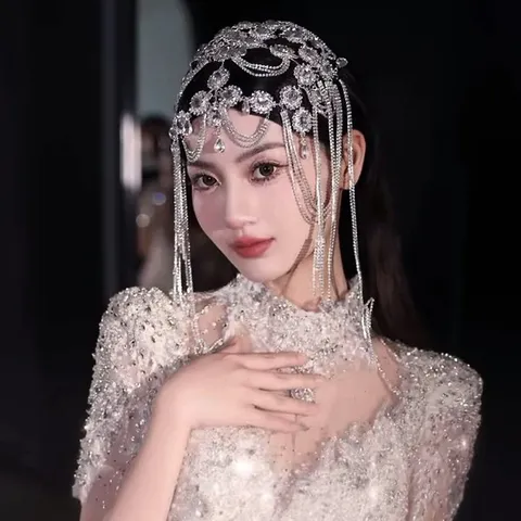 Bridal Wedding Tassel Headwear Hair Chain Rhinestone Alloy Crystal Hair Accessories For Women Party Jewelry