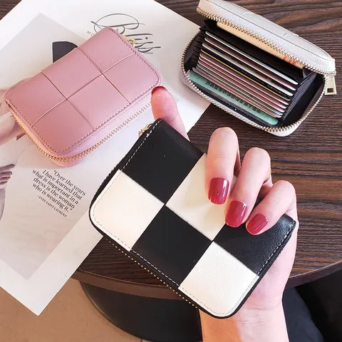 Echtes Leder Kartenetui Für Damen Minimalistische Schlanke Geldbörse Mit Reißverschluss Mehrere Kartenfächer Mode Münzbeutel