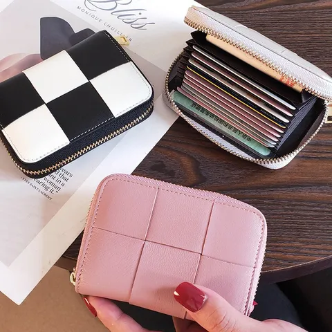 Echtes Leder Kartenetui Für Damen Minimalistische Schlanke Geldbörse Mit Reißverschluss Mehrere Kartenfächer Mode Münzbeutel