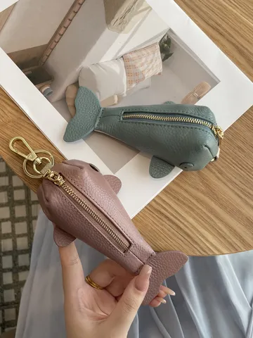 Véritable Cuir Étui à Clés Baleine Mignon Animal Porte-Monnaie Mini Porte-Clés Pochette Sac Pour Femmes Accessoires de Mode