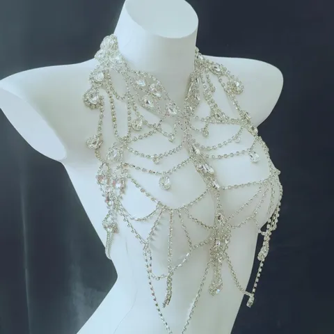 Multilayer Rhinestone Chest Chain Sexy Bikini Body Chain Alloy Rhinestone Body Jewelry For Women Party Nightclub