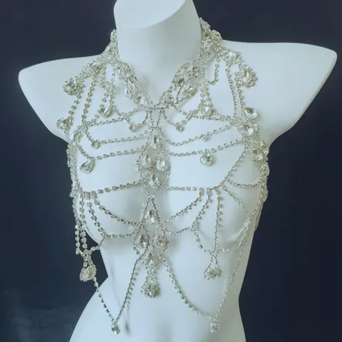 Multilayer Rhinestone Chest Chain Sexy Bikini Body Chain Alloy Rhinestone Body Jewelry For Women Party Nightclub