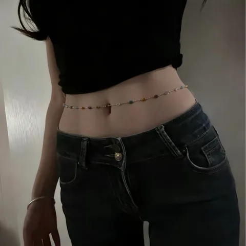 Retro Style Alloy Colorful Stone Waist Chain For Women Fashion Body Chain Adjustable Belly Chain Jewelry Gift