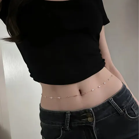 Fashion Women Alloy Waist Chain Rose Gold Geometric Pink Rhinestone Body Chain Adjustable Sweet Waist Jewelry