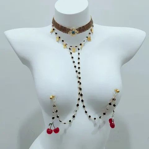 European American Rhinestone Multi Layer Butterfly Tassel Nipple Chain Luxury Body Jewelry