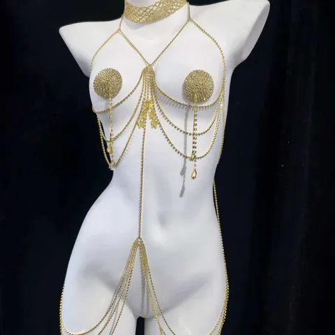 Sexy Multi Layer Rhinestone Body Chain Butterfly Pendant Chest Chain Waist Chain Party Body Jewelry For Women