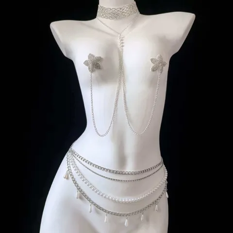 Multilayer Artificial Pearl Rhinestone Waist Chain Alloy Body Chain Fashion Jewelry Accessories For Women