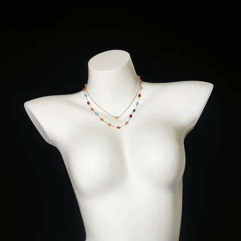 Stainless Steel Multi Layer Beaded Necklace Natural Stone Round Beads Clavicle Chain Fashion Jewelry For Women
