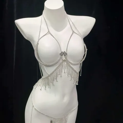 Fashion Rhinestone Long Tassel Body Chain Crystal Sexy Bikini Belly Waist Chain Beach Party Jewelry For Women
