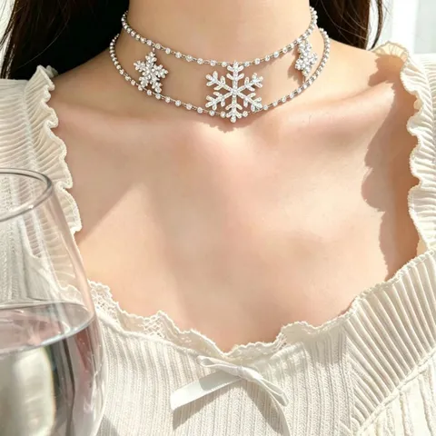 Silver Snowflake Clavicle Chain Alloy Rhinestone Necklace Casual Elegant Fashion Jewelry For Women Daily Wear