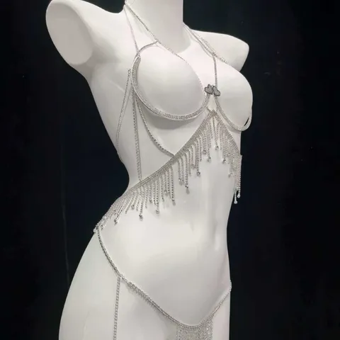 Fashion Rhinestone Long Tassel Body Chain Crystal Sexy Bikini Belly Waist Chain Beach Party Jewelry For Women