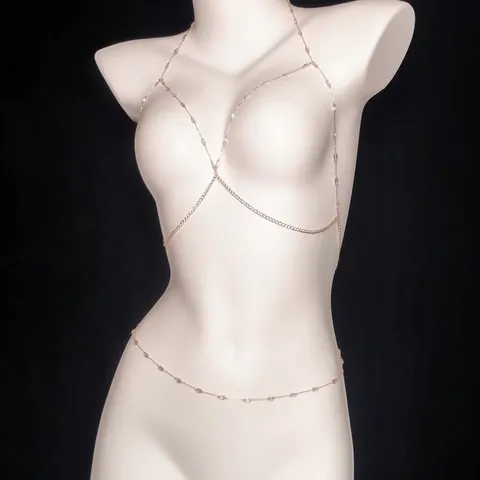 Sexy Rhinestone Body Chain For Women Minimalist Geometric Rose Gold Plated Chest And Waist Chain Fashion Jewelry
