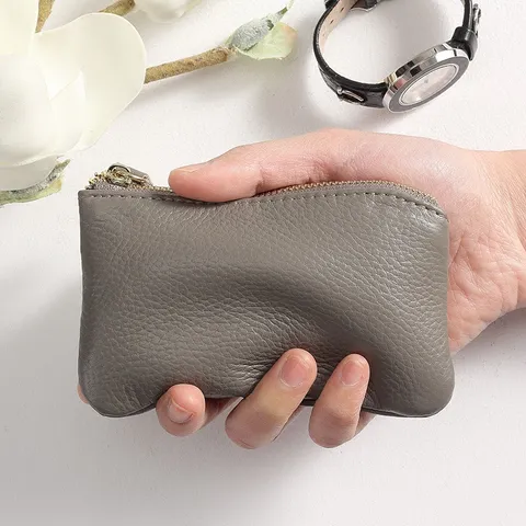 Genuine Leather Mini Coin Purse Women Short Double Zipper Wallet Small Key Pouch Card Holder Change Bag
