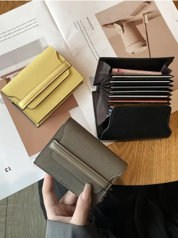 Damen Echtes Leder Kartenetui Minimalistisch Mehrere Fächer Kompakt Mini Kartenhülle Retro Geldbörse Einfarbig Design