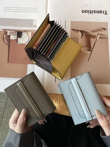 Damen Echtes Leder Kartenetui Minimalistisch Mehrere Fächer Kompakt Mini Kartenhülle Retro Geldbörse Einfarbig Design