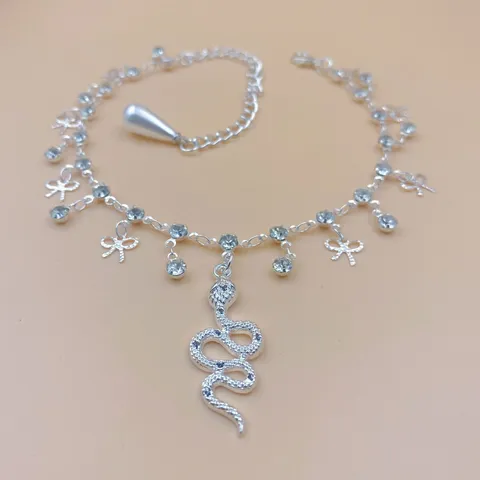 Fashion Alloy Rhinestone Bow Pearl Snake Anklet Gold Silver Plated Beach Foot Chain Jewelry For Women