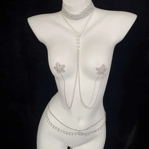 European American Bikini Rhinestone Body Chain Multi Layer Metal Tassel Waist Chain Butterfly Chest Chain Fashion Jewelry