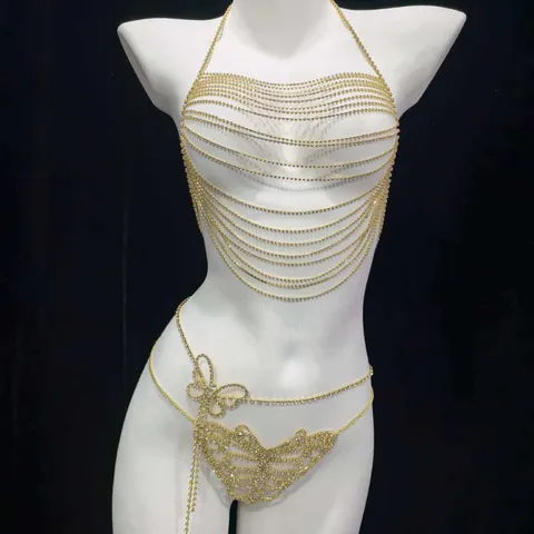 Sexy Rhinestone Body Chain Multi-Layer Chest Chain Butterfly Waist Chain Fashion Jewelry For Women Party