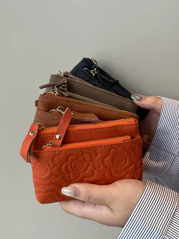 Damen Echtes Leder Münzbeutel Kartenhalter Vintage Geprägtes Blumen Portemonnaie Kleine Geldbörse Tägliches passendes Zubehör