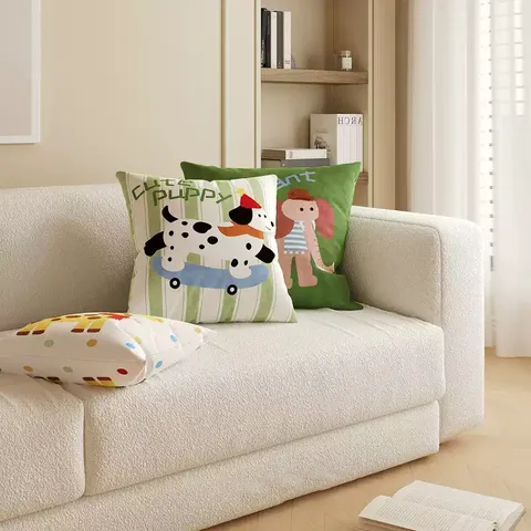 Cartoon Animal Throw Pillow Cover Cute Giraffe Elephant Dog Print Square Cushion Cover For Living Room Sofa Home Decor