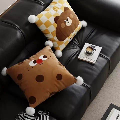 Cute Cartoon Bear Bread Printed Plush Decorative Pillow Cover Soft Animal Pattern Cushion Case for Sofa Home Living Room