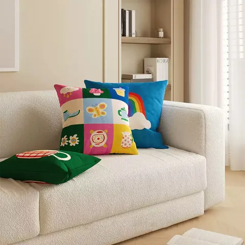 Cojín Decorativo de Peluche Estilo Nórdico Estampado de Dibujos Animados Taza de Café Funda de Almohada
