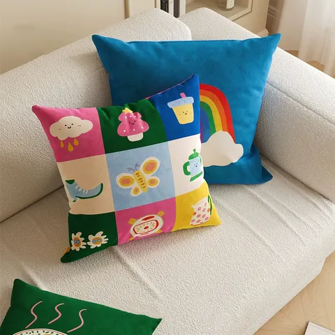 Cojín Decorativo de Peluche Estilo Nórdico Estampado de Dibujos Animados Taza de Café Funda de Almohada