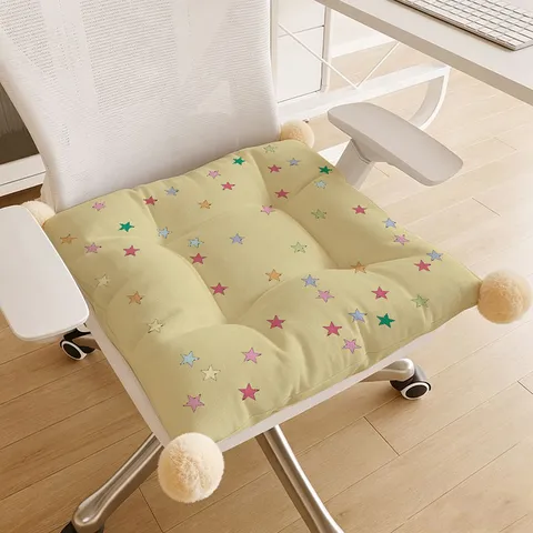 Dopamine Star Pattern Chair Cushion Thickened Anti Slip Seat Cushion With Pom Pom Decor For Office Home Dining Room Decor