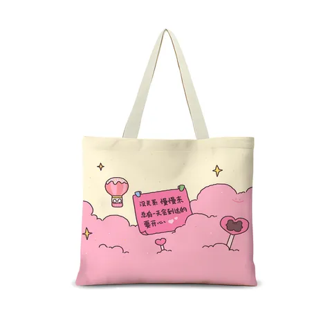 Sac Cabas en Toile pour Femme Décontracté Mignon Dessin Animé Lettre Imprimé Sac à Main Étudiant Commuter Sac Bandoulière Coton Lin