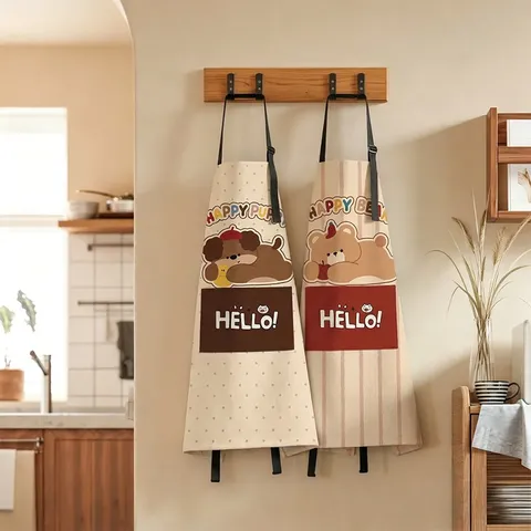 Waterproof Cotton Blend Apron For Women Men Cute Cartoon Animal Kitchen Cooking Chef Bib With Pockets Adjustable Straps