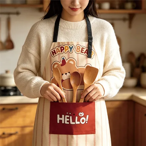 Waterproof Cotton Blend Apron For Women Men Cute Cartoon Animal Kitchen Cooking Chef Bib With Pockets Adjustable Straps