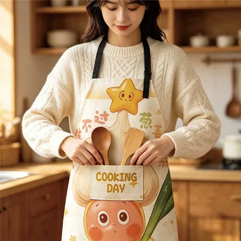 Lindo Delantal Estampado de Elfo de Dibujos Animados Impermeable Antimanchas Poliéster Cocina Babero con Bolsillo Correa Ajustable