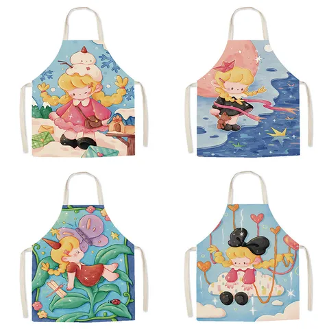 Lindo Delantal de Niña de Dibujos Animados Algodón Lino Cocina Cocinar Hornear Babero de Chef Delantales Antimanchas Para Mujeres Niños