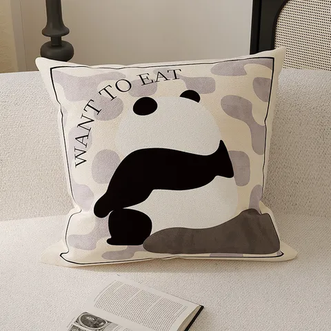 Funda de Cojín Decorativa para Sofá de Poliéster Estampado de Animales de Dibujos Animados Lindo Perro Panda para Sala de Estar