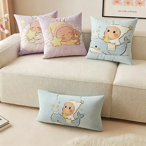 Lindo Funda de Cojín de Sofá de Peluche de Bebé Estrella de Dibujos Animados Suave Funda de Almohada Decorativa Hogar Oficina Siesta