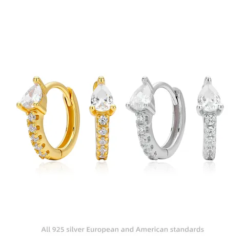 925 Sterling Zilver Waterdruppel Strass Creolen Luxe Echt Goud Vergulde Oorknopjes Trendy Fijne Hypoallergene Sieraden Voor Vrouwen