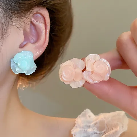 Süße Harz Rose Blume Ohrstecker Für Damen Mit 925 Sterlingsilber Ohrstecker-Stift Elegante Kleine Frische Florale Ohrringe Schmuck Geschenk