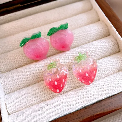 Süße Harz Frucht Ohrstecker Mit 925 Sterling Silber Ohrstecker-Stift Nette Rosa Erdbeere Pfirsich Ohrringe Für Damen Täglich Mode Schmuck