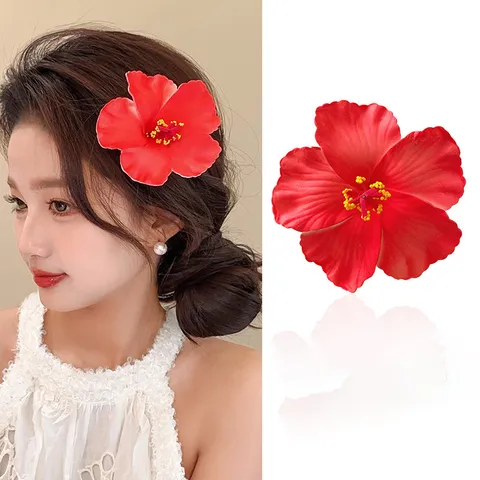 Sommer Dopamin Hibiskus Blüte Haarspange Süßer Strandstil Entenschnabel Clip Exquisite Blumen Haarschmuck Für Urlaub Damen