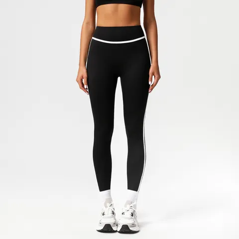 Damen Hohe Taille Yogahose Schnelltrocknend Fitness Knöchellange Hose Po-Lifting Workout Sport Leggings Mit Kontrastlinien