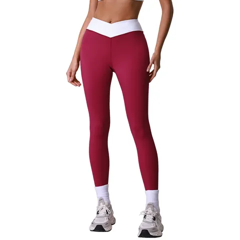 Women's High Waist V-Waist Cross Solid Color Yoga Pants Slim Fit Athletic Fitness Sport Leggings Active Bottoms