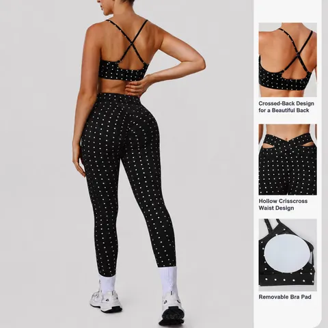 Dames Polka Dot Geprint Yoga Set Hoge Taille Bilversterkend Leggings Schokbestendig Sport-BH Atletische Fitness Workout Gym Outfit