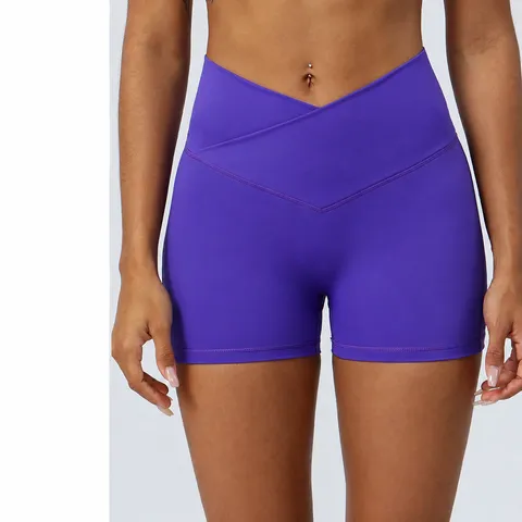 Pantaloncini da Yoga a Vita Alta Incrociata Solleva Glutei da Donna Sport Fitness Allenamento Corsa