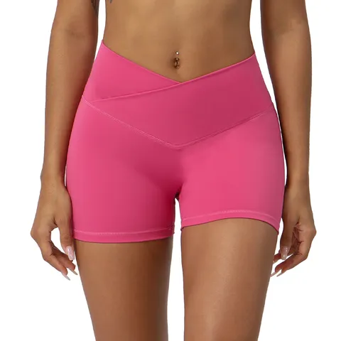 Shorts de Yoga de Cintura Alta Cruzada Levantamiento de Glúteos para Mujer Deportivo Fitness Entrenamiento Running