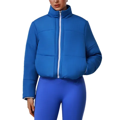 Dames Casual Opstaande Kraag Rits Gewatteerde Jas Winter Warm Winddicht Korte Jacht Buitensport
