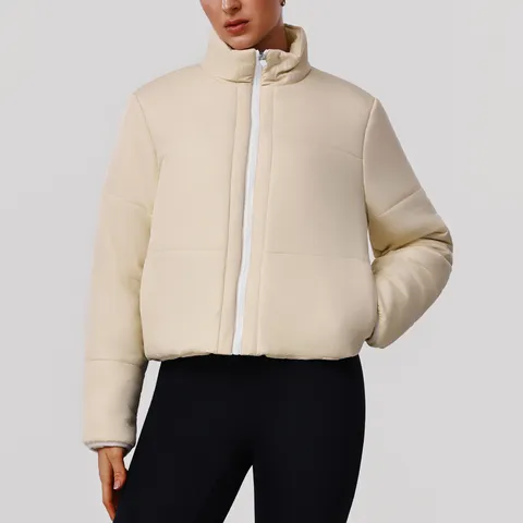 Dames Winter Warm Winddicht Staande Kraag Gewatteerde Jas Slim Fit Casual Volledige Rits Outdoor Sport Fitness Katoenen Jas