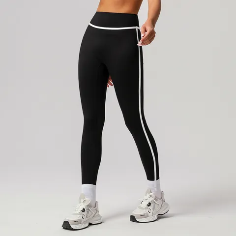 Damen Hohe Taille Yogahose Schnelltrocknend Fitness Knöchellange Hose Po-Lifting Workout Sport Leggings Mit Kontrastlinien