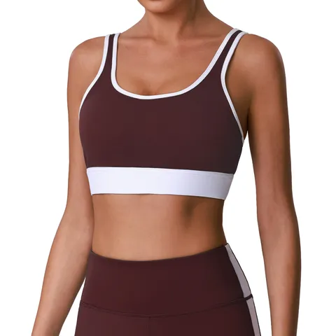 Soutien-Gorge de Sport de Couleur Contrastée à Haute Élasticité pour Femmes Séchage Rapide Fitness Coussinet Poitrine Amovible Col en U Top Yoga Activewear