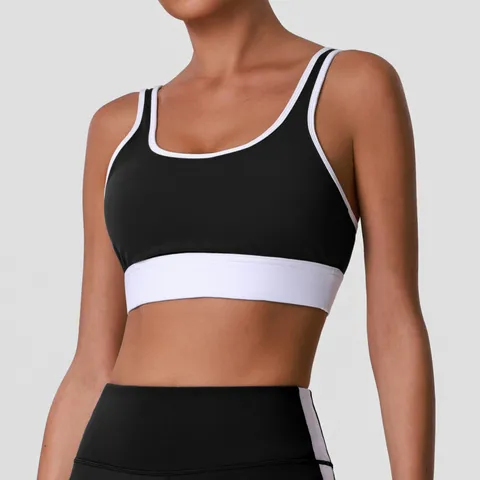 Soutien-Gorge de Sport de Couleur Contrastée à Haute Élasticité pour Femmes Séchage Rapide Fitness Coussinet Poitrine Amovible Col en U Top Yoga Activewear