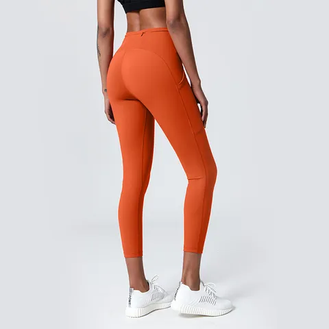 Women High Waisted Butt Lifting Yoga Pants Solid Color Activewear Slim Fit Cropped Leggings With Pockets